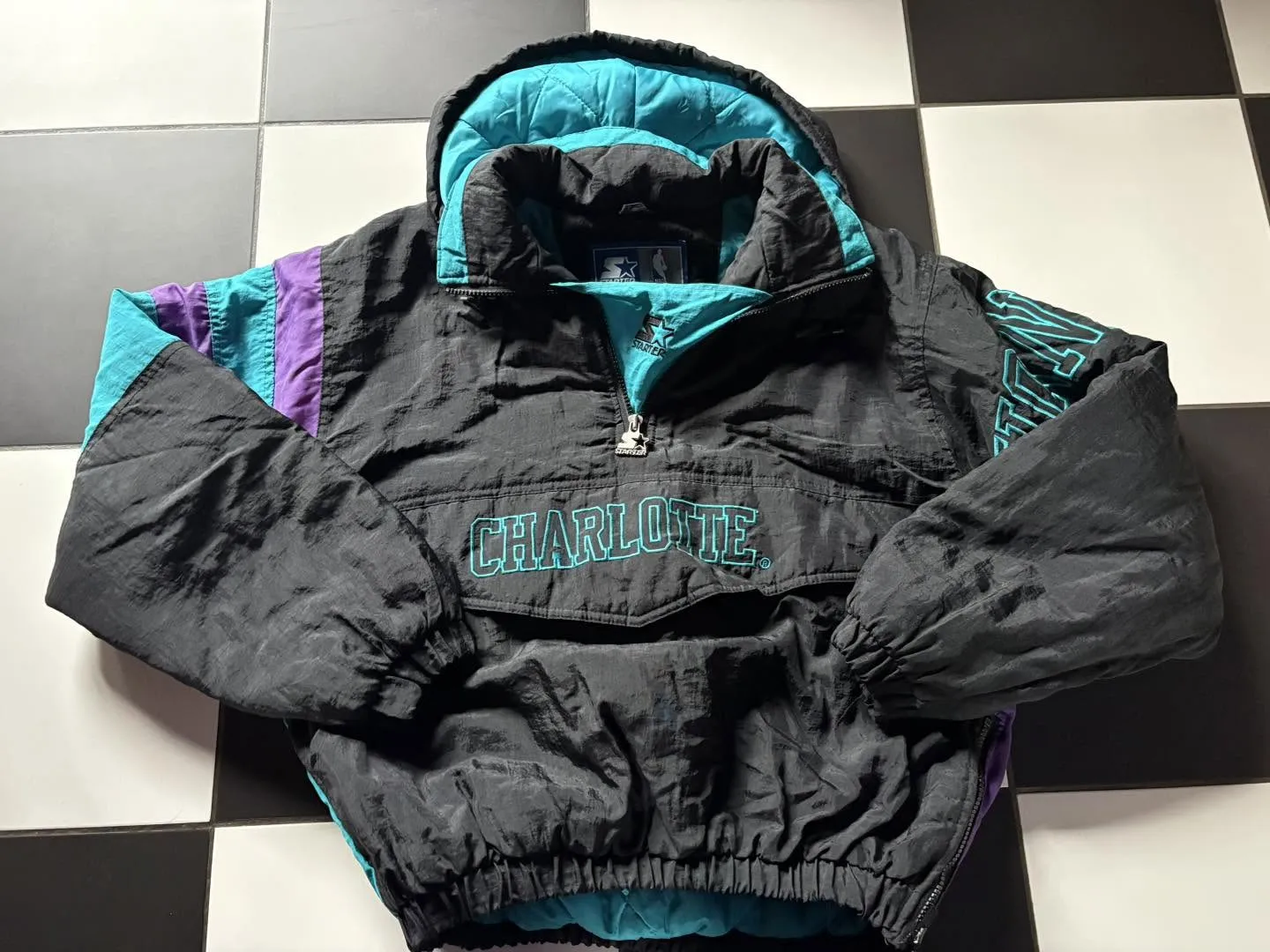 Anorak vintage noir et turquoise – 